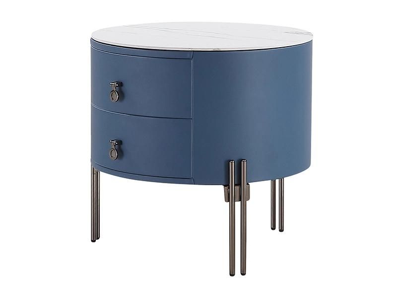 Zhida Home Furniture Bedroom Minimalism Nightstand Modern Bedside Table Villa Living Room Round Wooden Upholstered Side Table Cabinet