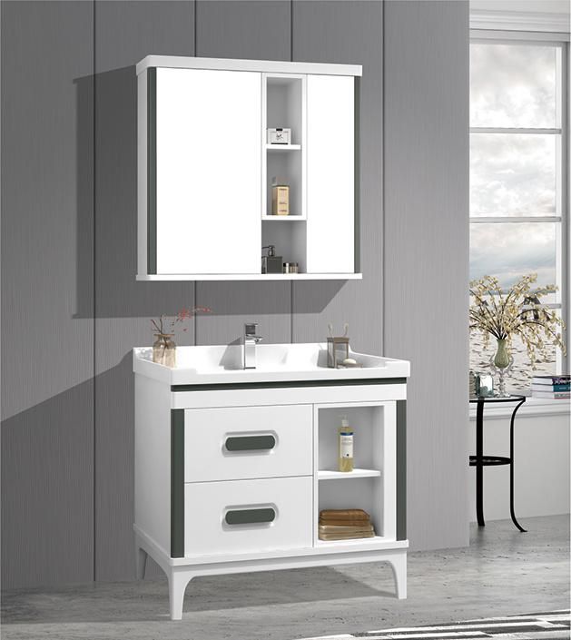 New Design Floor Mounted Waterproof Ceramic Basin Bathroom Cabinets with Large Storage & Mirror