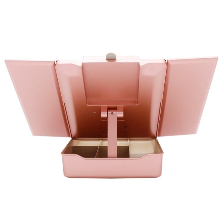 Three Folding Storage Box 7X Magnifying Cosmetic Vanity Makeup Mirror