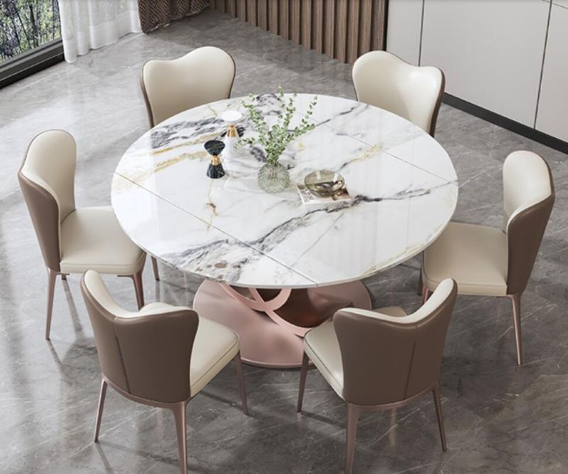 Hot Sale New Modern Best Price Luxury Italian Marble Top Stainless Steel Dining Furniture Set Extendable Dining Tables and Chairs