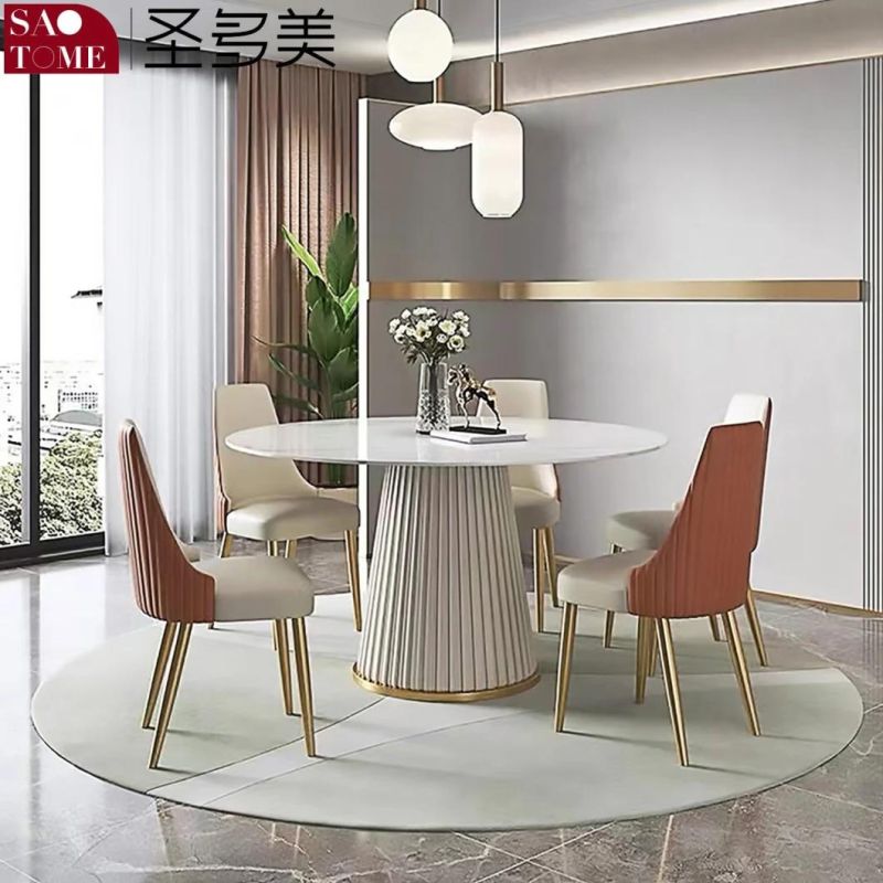 Modern Living Room Rock Board Furniture PU Leather Facing Round Dining Table