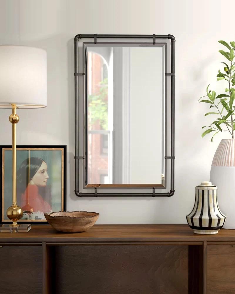 Rectangular Frame Iron Metal Black Powder Coated Finishing Wall Decorative Mirror Bathroom Mirror Dressing Room Mirror