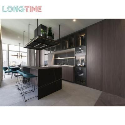 Square Countertop Furniture Modern Modular Veneer Finish Kitchen Cabinet (KV08)