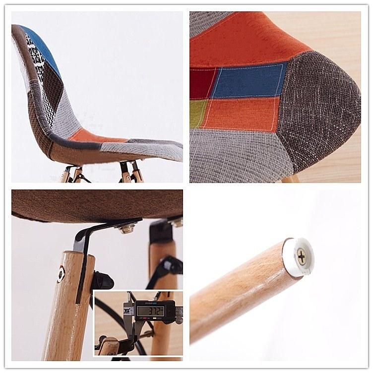 Nordic Design Modern Wooden Legs Wholesale Patchwork Fabric Cover Plastic Dining Chair