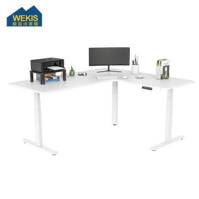 Wekis Dropshipping Modern Ergonomic Home L Shaped Dual Motor Standing Desk Sit-Stand Desk 3 Monitor Stand Desk