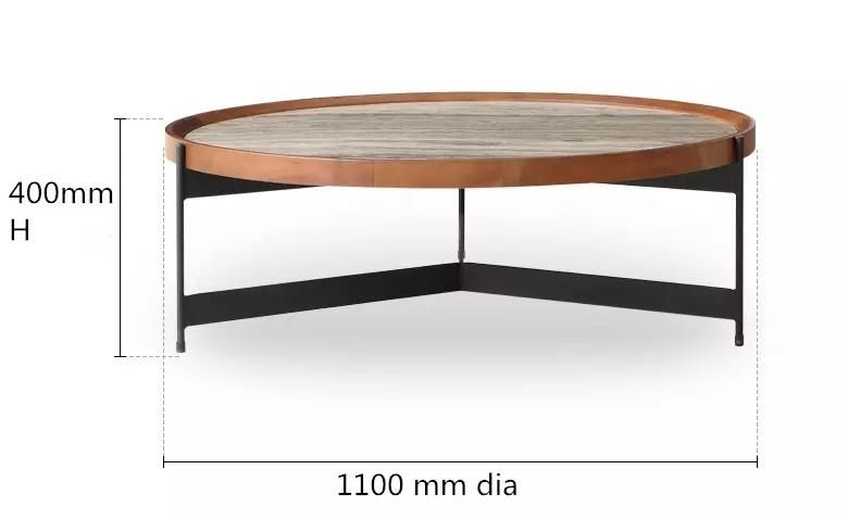 Modern Metal Hotel Furniture Living Room Round Wooden Coffee Table Metal Frame