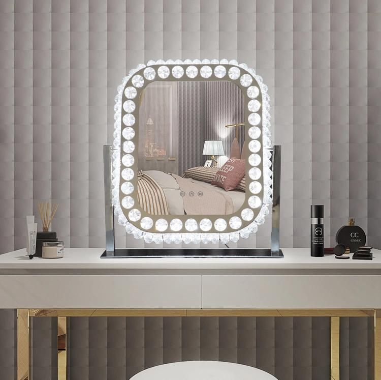 Personal Care Salon Furniture Crystal Diamond LED Makeup Hollywood Illuminated Vanity Mirror