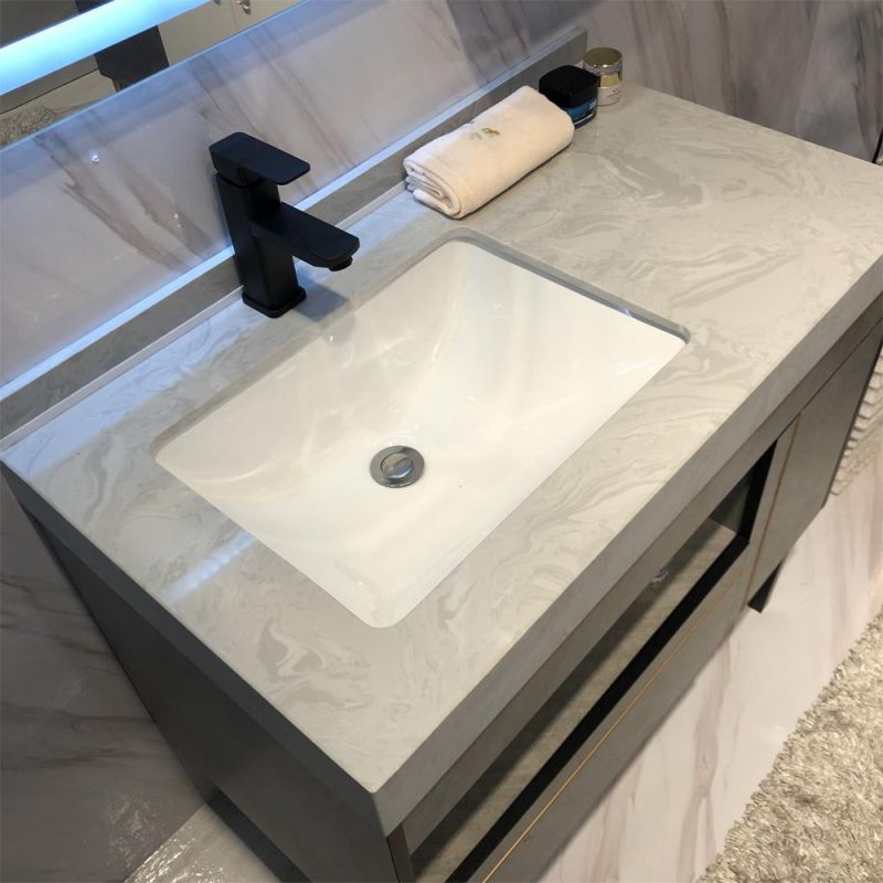 LED Luxury Bathroom Cabinet Vanity with Half Mirror Cabinet