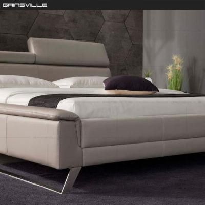 Chinese Factory Bedroom Functional Headrest King Size Leather Wall Bed with Storage Box Bed