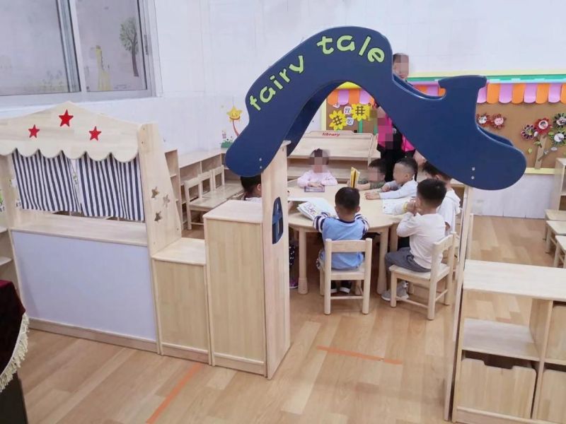 Kindergarten Role-Play Furniture, Preschool Children Playing Area and Indoor Playroom Furniture, Wood Play Game Workstation, Kids Puppet Workstation