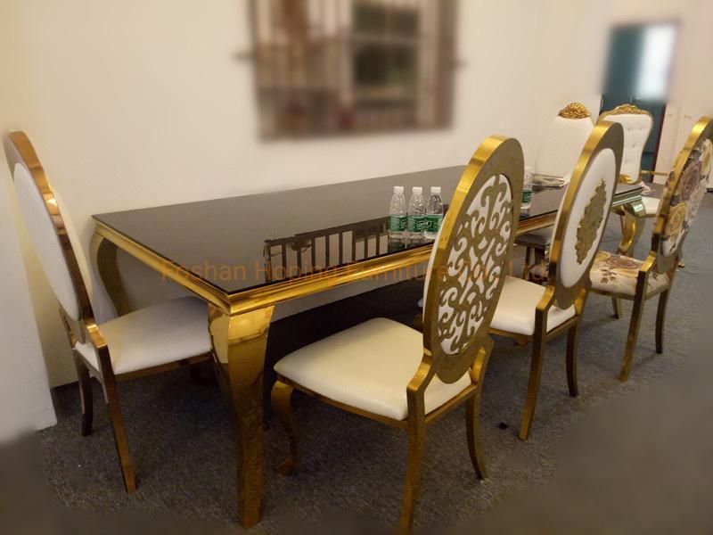 Modern Gold Dining Room Glass Dining Table Chair Set for 12 Seat Persons