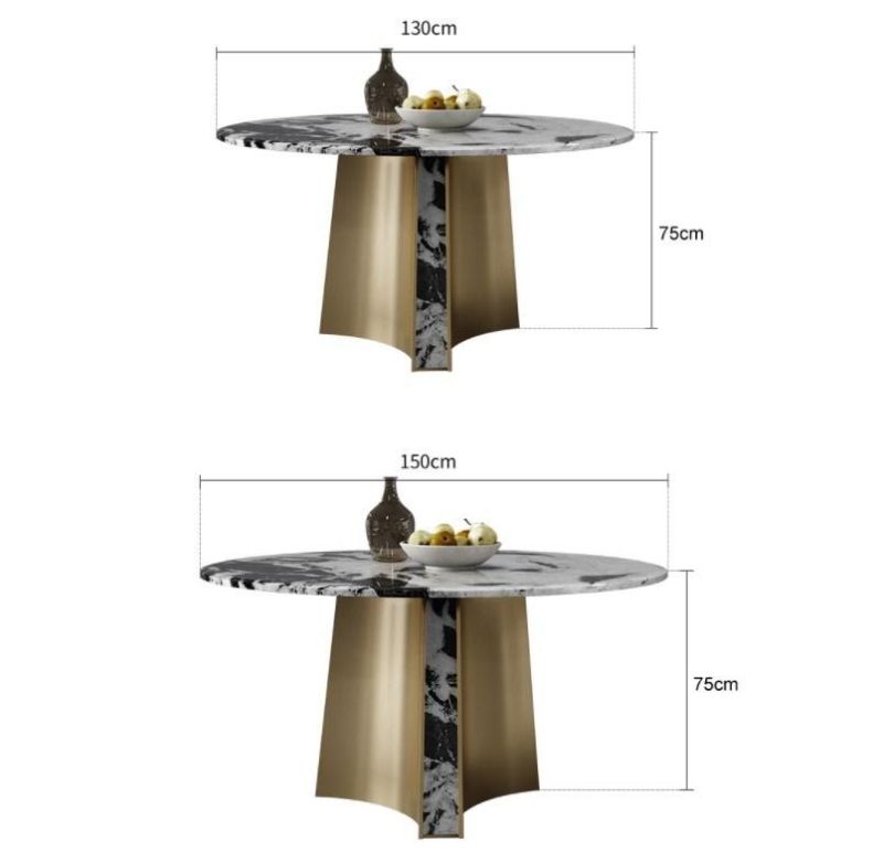 Modern New Design Hot Sale Luxury Dining Room Furniture Natural Marble Top Stainless Steel Frame Golden Round Dining Tables and Chairs