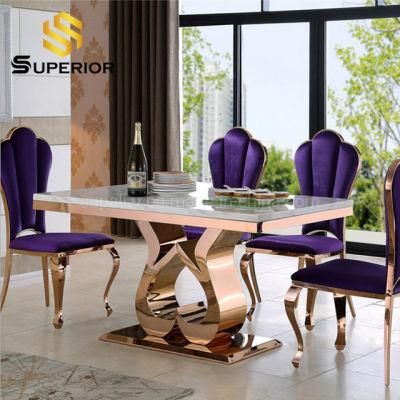 China Wholesale Stainless Steel Love Design Artificial Marble Wedding Table