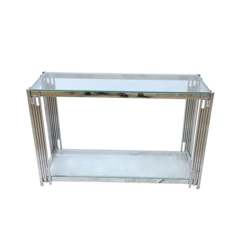 Modern Tempered Glass Stainless Steel Frame Side Table Hallway Table