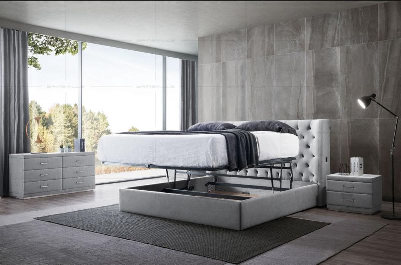 America Design Modern White Color Wooden Material Wall Bed with Hydralic Storage Box