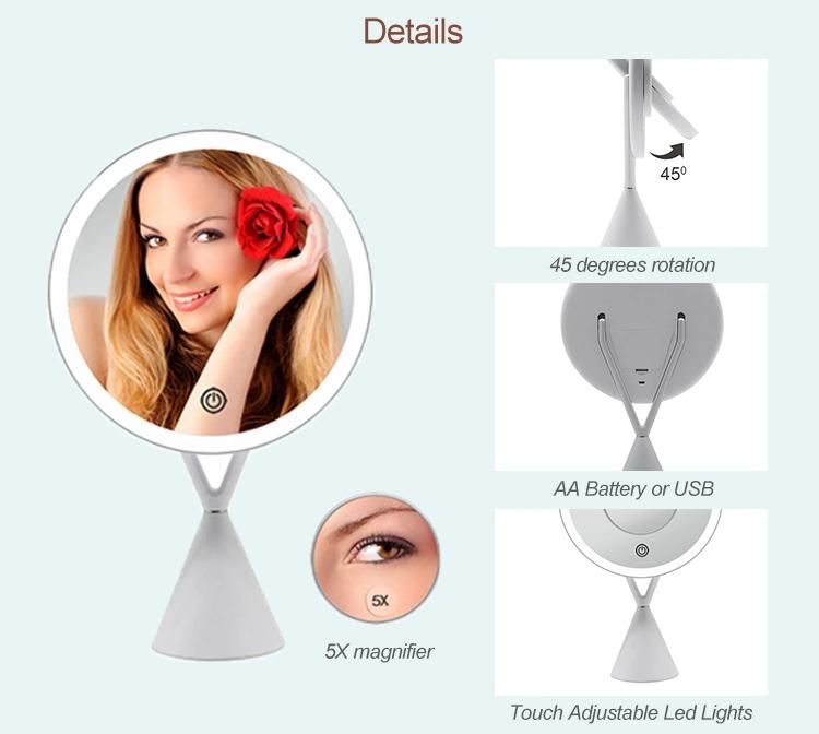 High Definition LED Makeup Mirror 5X Magnifying Removable Mirror with Touch Sensor