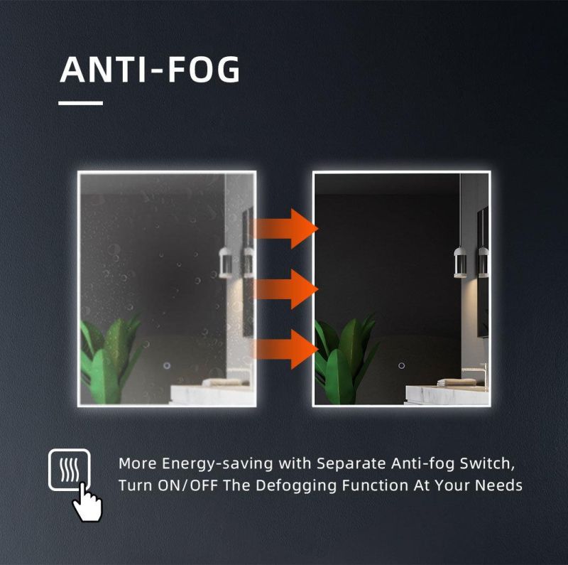 Retail in Us Stock Rectangular LED Anti-Fog Bathroom Mirror