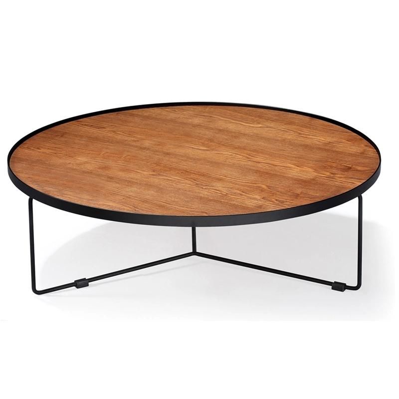 Nova Modern Living Room Furniture Round Walnut MDF Coffee Tables Black Metal Bracket