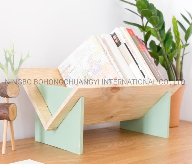 Customized V Wooden Desktop Storage Bookshelf Bookcase