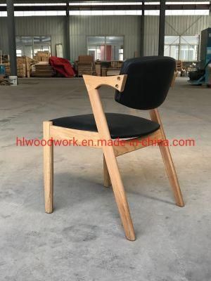 Oak Wood Z Chair Oak Wood Frame Natural Color Black PU Cushion and Back Dining Chair Coffee Shop Chair Home Furniture