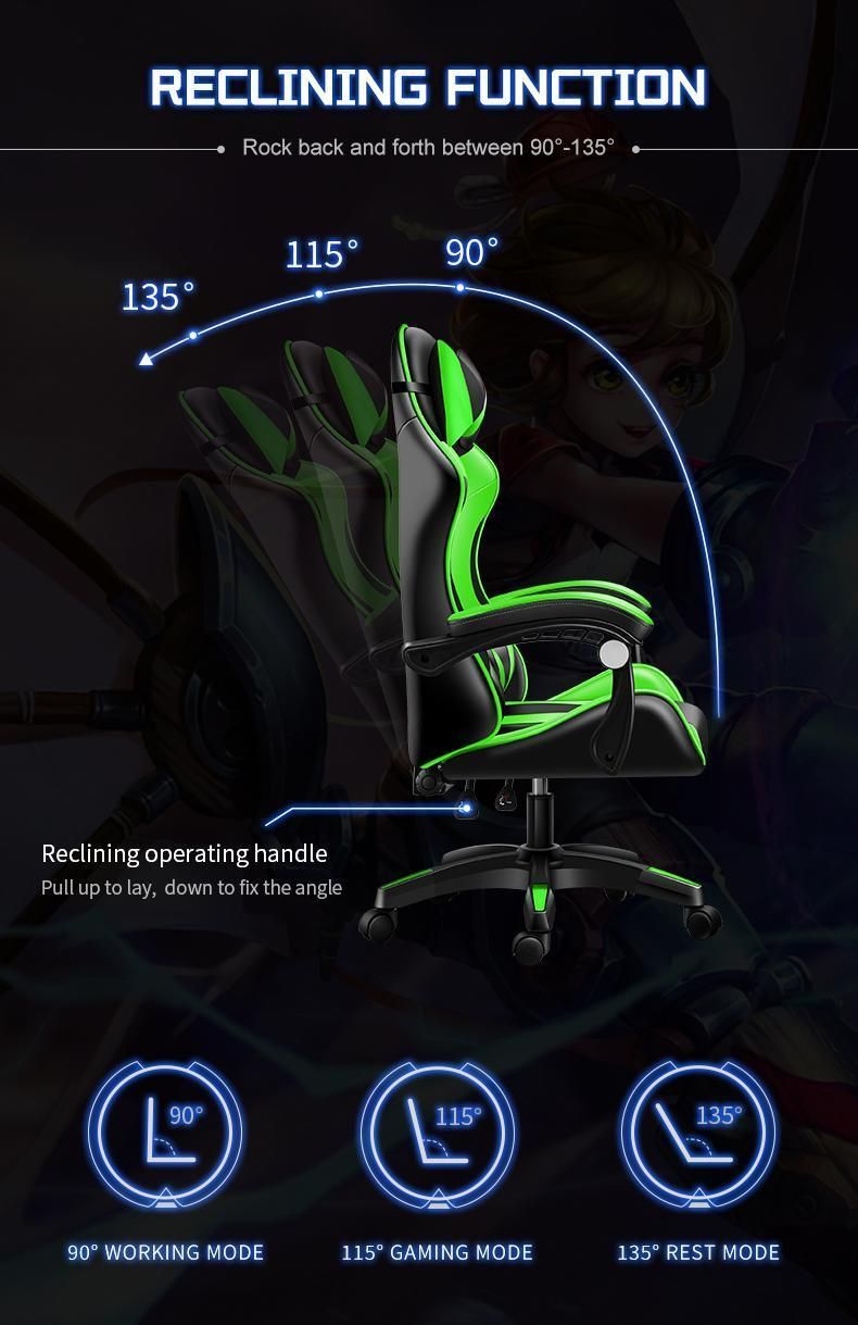 New High Back Home Office Ergonomic CE Approval Silla Gamer Chair Adult Modern Green Racing Gaming Chair