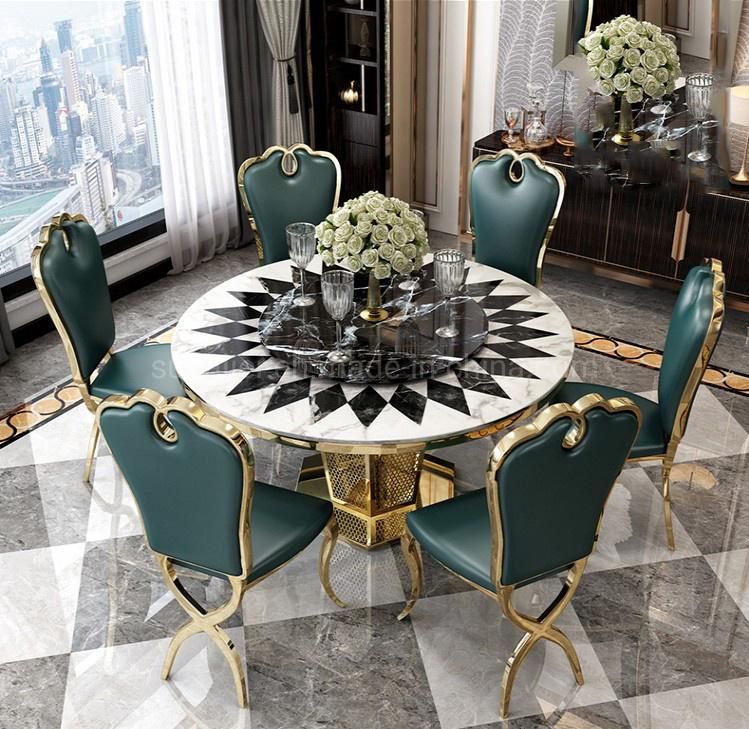 Wholesale Restaurant Round Stone Top Gold Chairs and Dinner Table