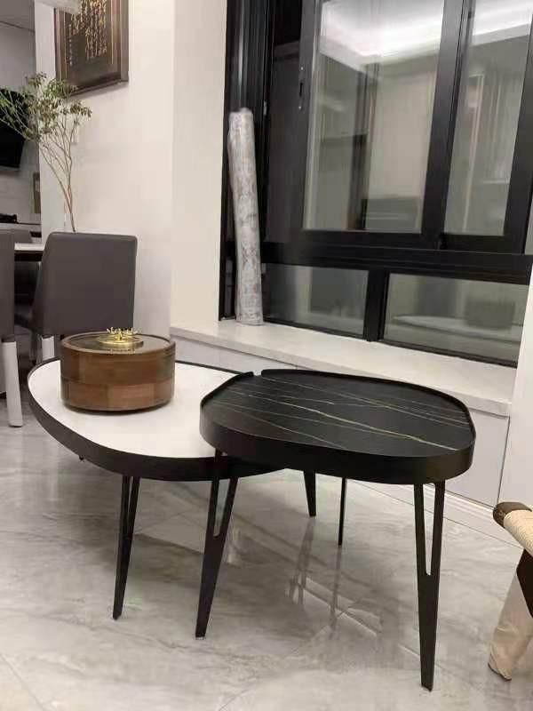 Modern Apartment Furniture Black Marble Rock Beam Coffee Table