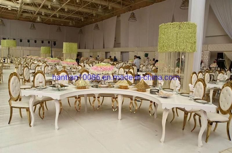 Blue Fabric with Crystal Gold and Silver Stainless Steel Banquet Dining Chairs