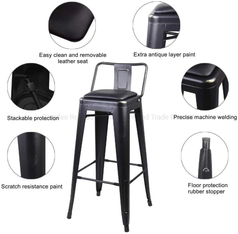 Industrial Design Stools with Back Rests Modern Stackable Restaurant Cafe Bar Chair Metal Tolix Dining Chair Tolix Stool with Small Backrest Pauchard Style