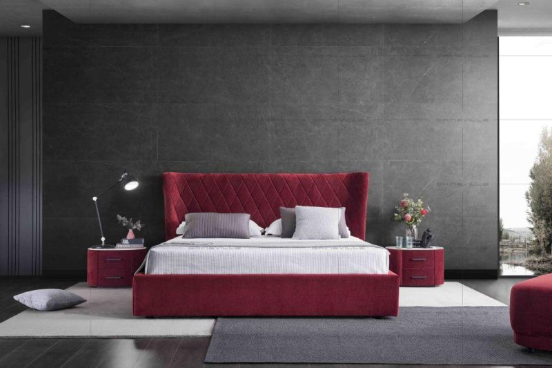 High Quality Furniture China Modern Luxury Fabric King Size Wall Bed for Bedroom