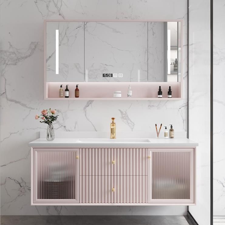 Pink Nordic Bathroom Cabinet Combination Light Luxury Rock Board Modern Simple Bathroom Wash Basin Wash Basin Cabinet