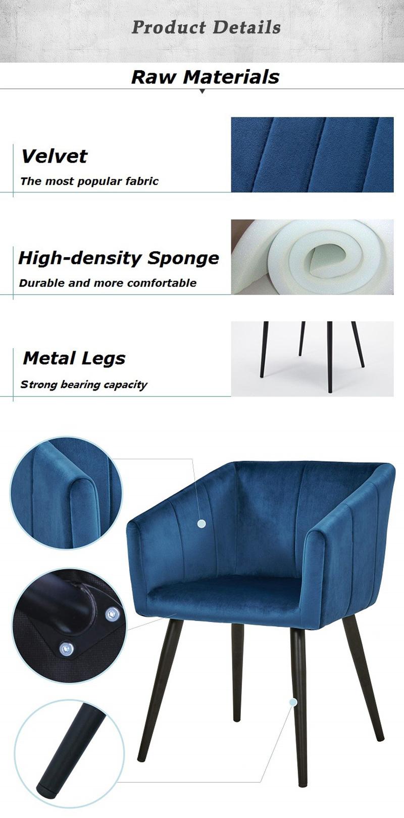 Wholesale Home Living Room Bedroom Furniture Sofa Fabric Velvet Dining Chair with Metal Legs Spraying