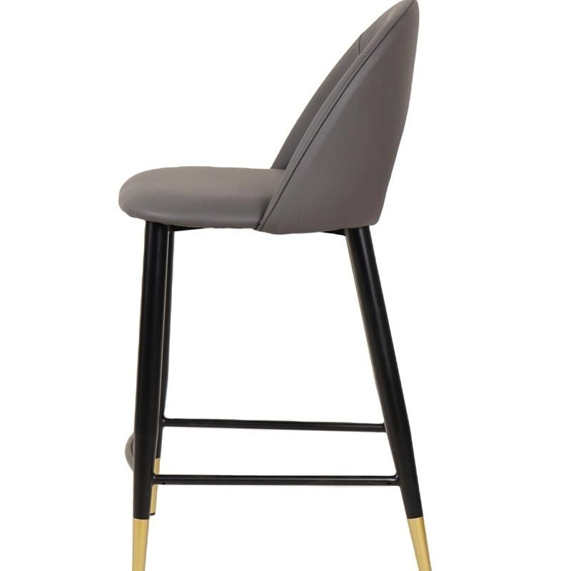 Modern Orange Dark Gray Color High Bar Stool Velvet Seat Bar Chair with Black Golden Legs