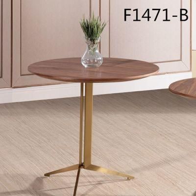 Mini Round Hotel Tea Table Stainless Steel Frame with Veneer Top