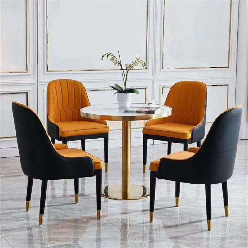 Modern Restaurant Furniture Hot Sale Iron Frame Leather Dining Chair Barcelona Event Furniture Modern Used Hotel Furniture Steel Dining Table and Chair Sets