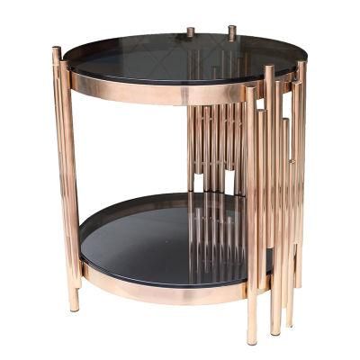 Small Round Rose Gold Stainless Steel Coffee Table with Tempered Glass Top