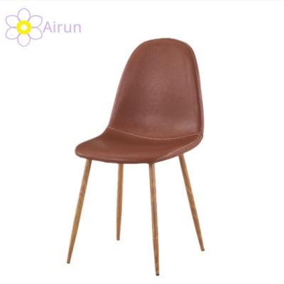 Modern Comfortable European Nordic PU Fabric Wood Grain Metal Leg Dining Chair for Dining Room