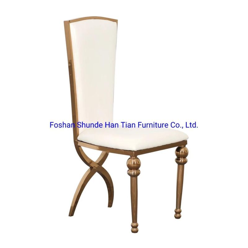 Cross Circle Leg Gold Stainless Steel High Flat Back Wedding Dining Chair