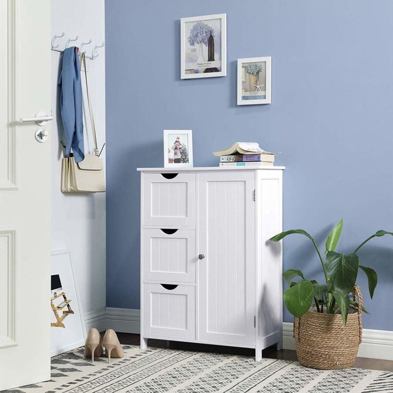 Home Furniture White Bathroom Storage Cabinet Living Furniture with 3 Large Drawers and 1 Adjustable Shelf