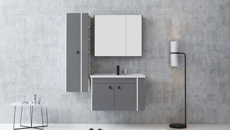 Luxury Bathroom Cabinet White with Gray High Gloss Bathroom Vanity Foshan