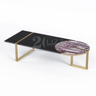 Unique Nordic Style Home Living Room Furniture Gold Stainless Steel Clear Glass Top Marble Coffee Table