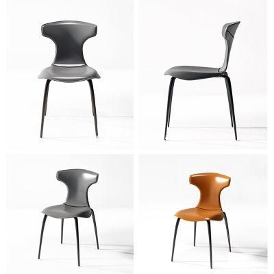 Wholesale Grey Saddle Leather Upholstered Modern Leisure Dining Chairs with Metal Legs