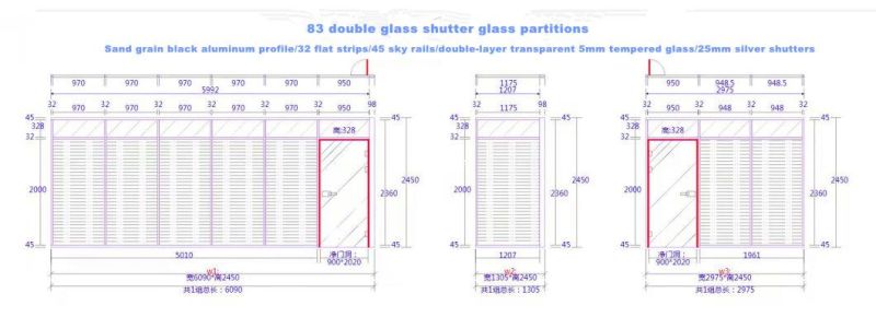 Customization Modern Design Aluminium Frame Office Glass Wall Partitions