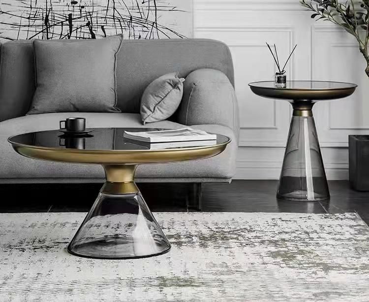 Modern Simple Round Glass Top Coffee Bell Table Glass Base Sofa Side Tea Center Coffee Table