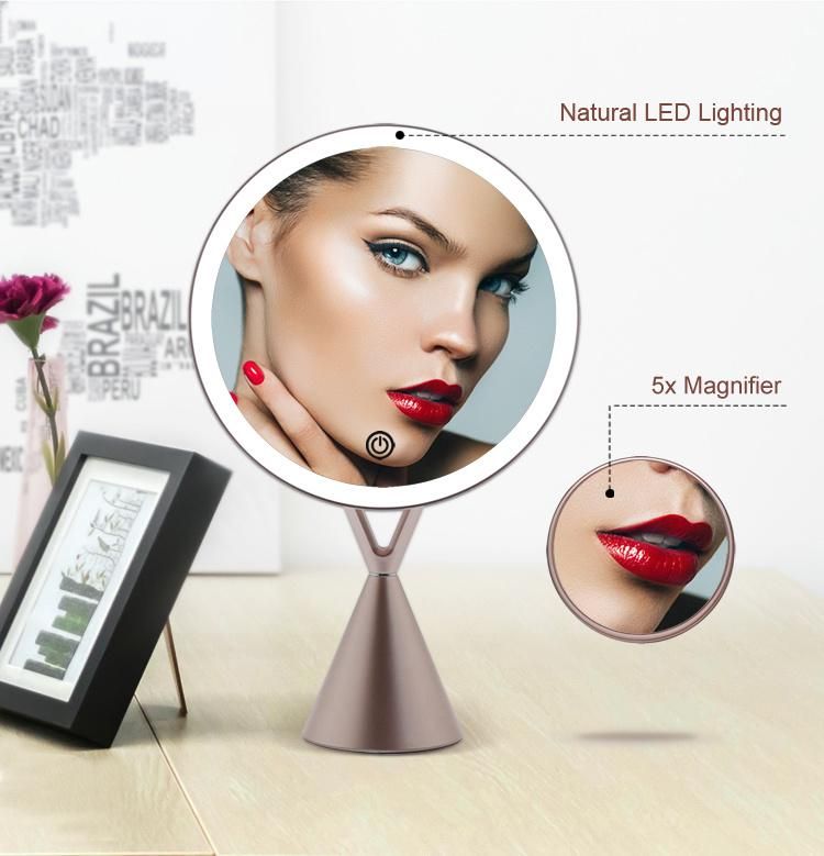 New Style 5X Magnifier Touch LED Round Table Makeup Mirror