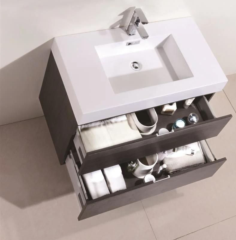 Simple Grey Integrated Single Sink Bathroom Modern Vanity