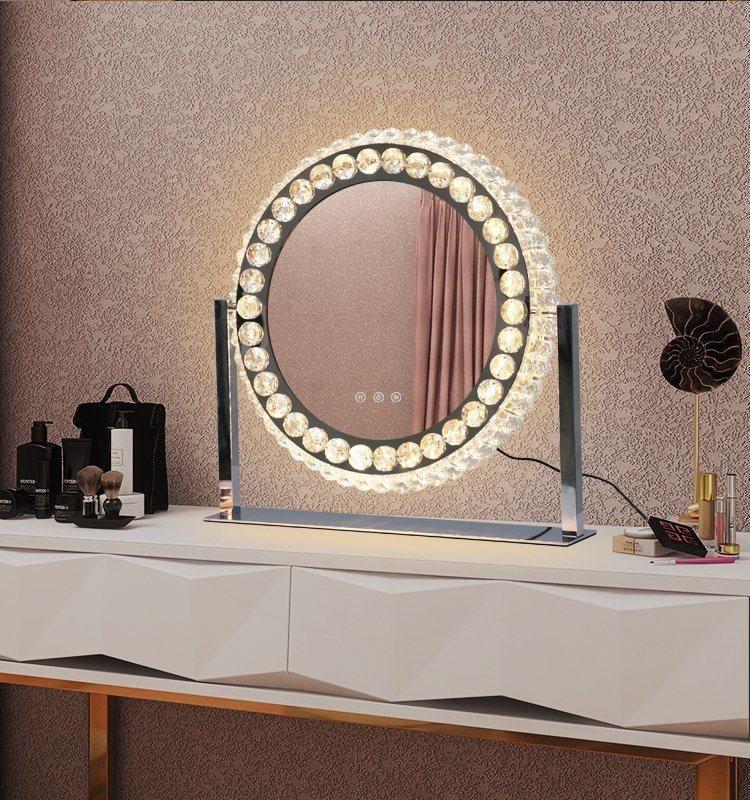 Home Furniture Luxury Round Desktop Diamond Crystal Makeup Mirror