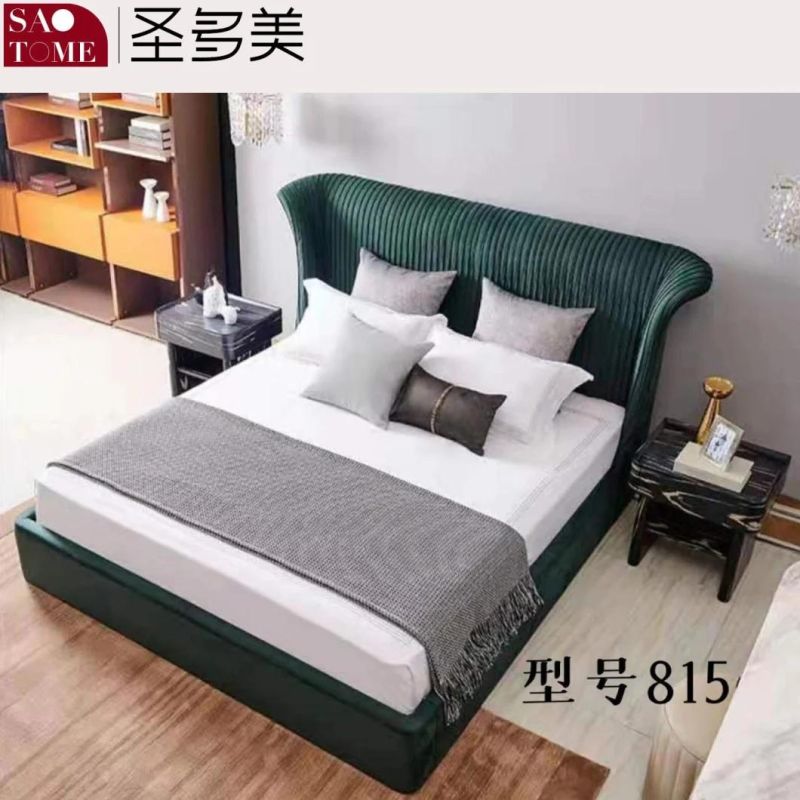 Modern Hotel Bedroom Furniture Dark Green Leather Double Bed