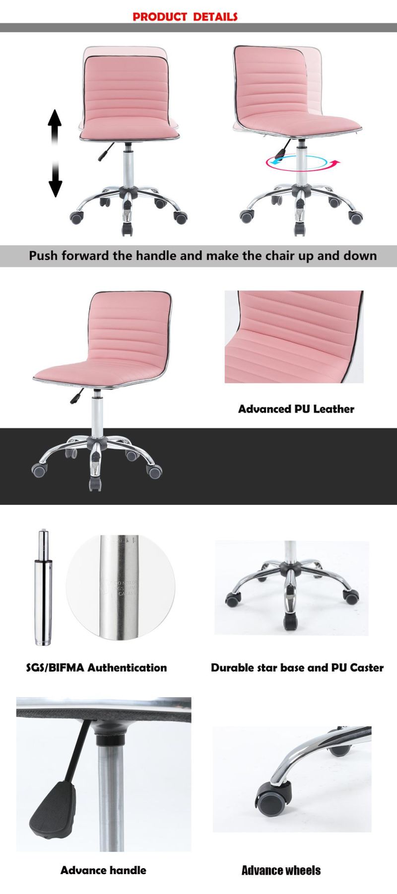 Modern Adjustable PU Seat Bar Stool Swivel Bar Chair with Wheels