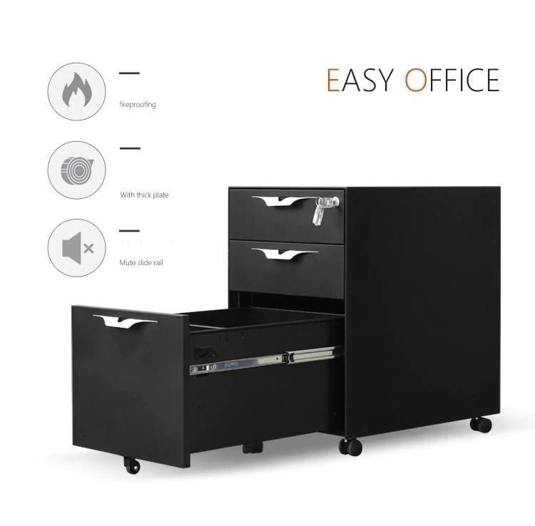 3 Drawers Cabinet Wheels Office File Cabinet Locked Modern Furniture